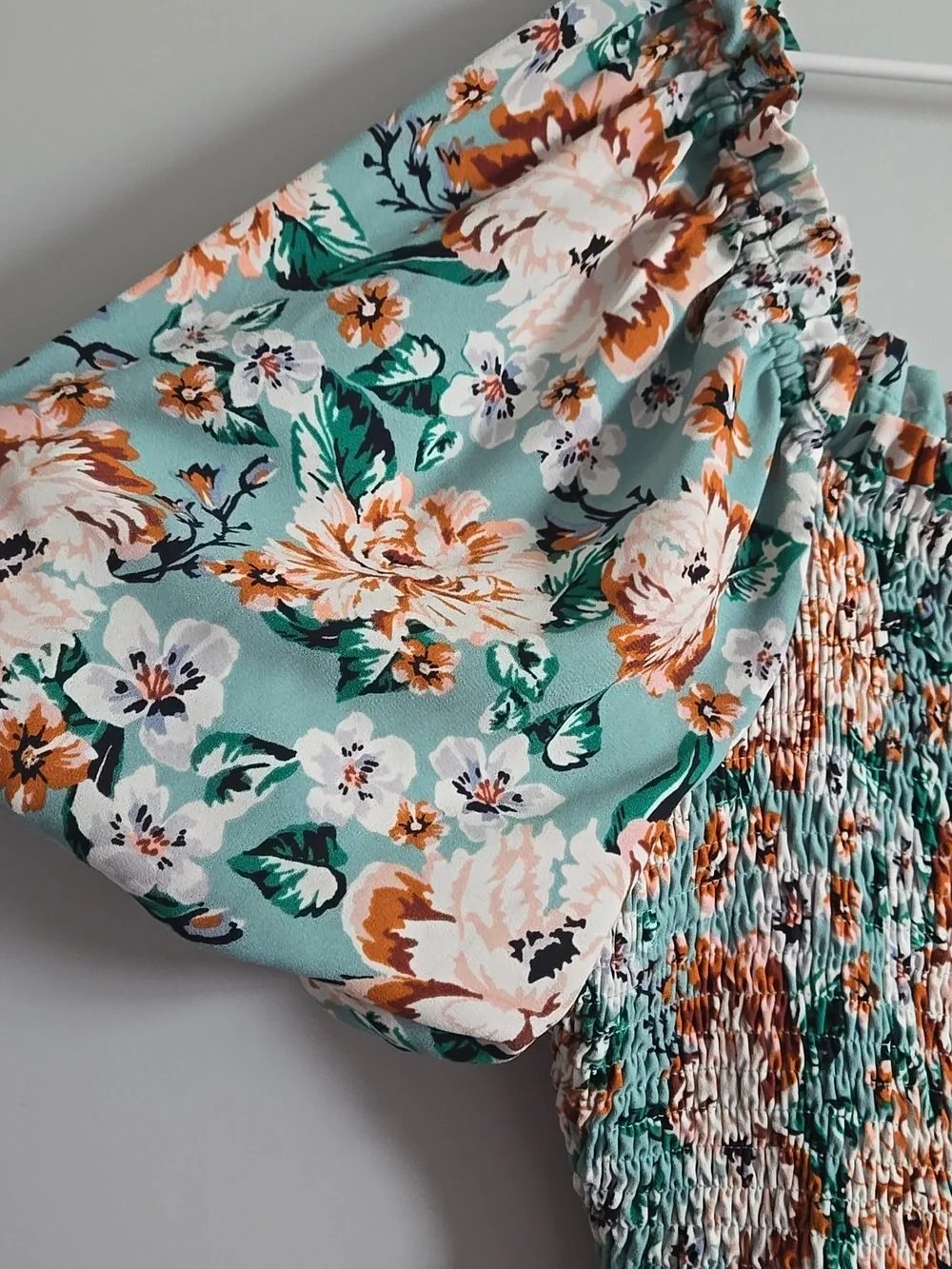 LC Lauren Conrad Teal Floral Smocked Dress With Balloon Sleeves, 2XL - Picture 2 of 6